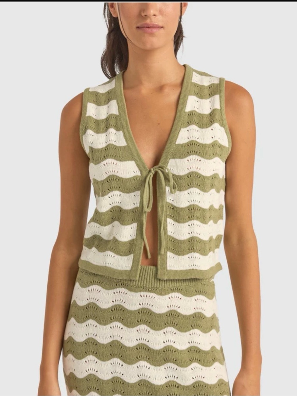 Rhythm Olive Green and Cream Knit Tie-Front Camisole